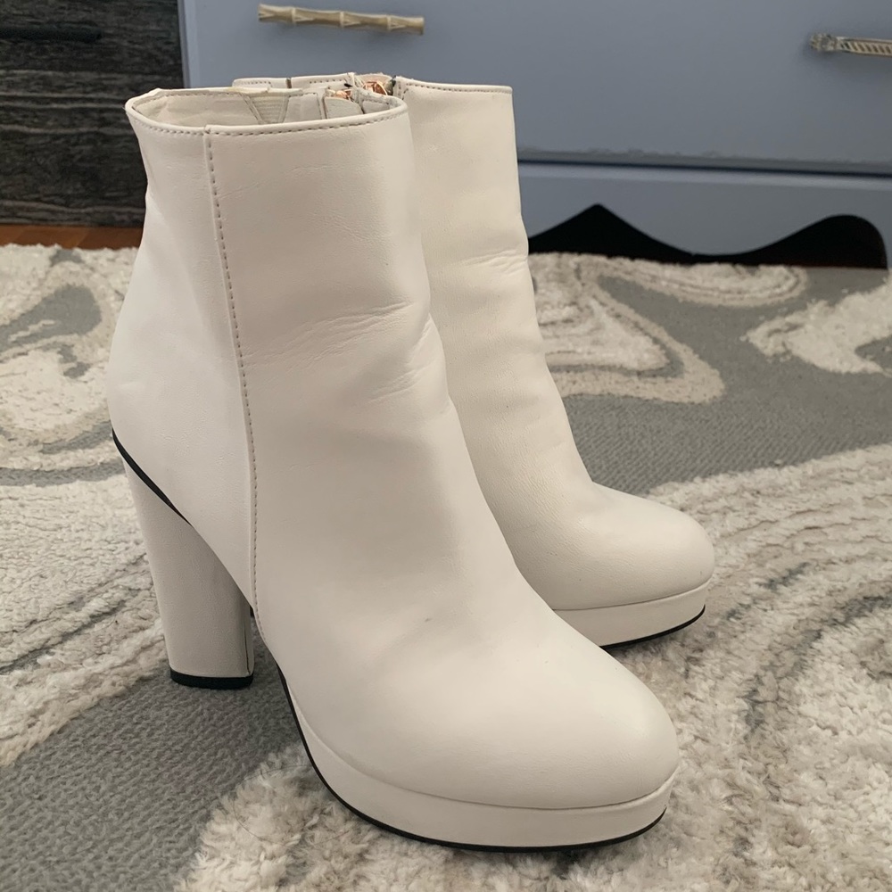 White heeled booties